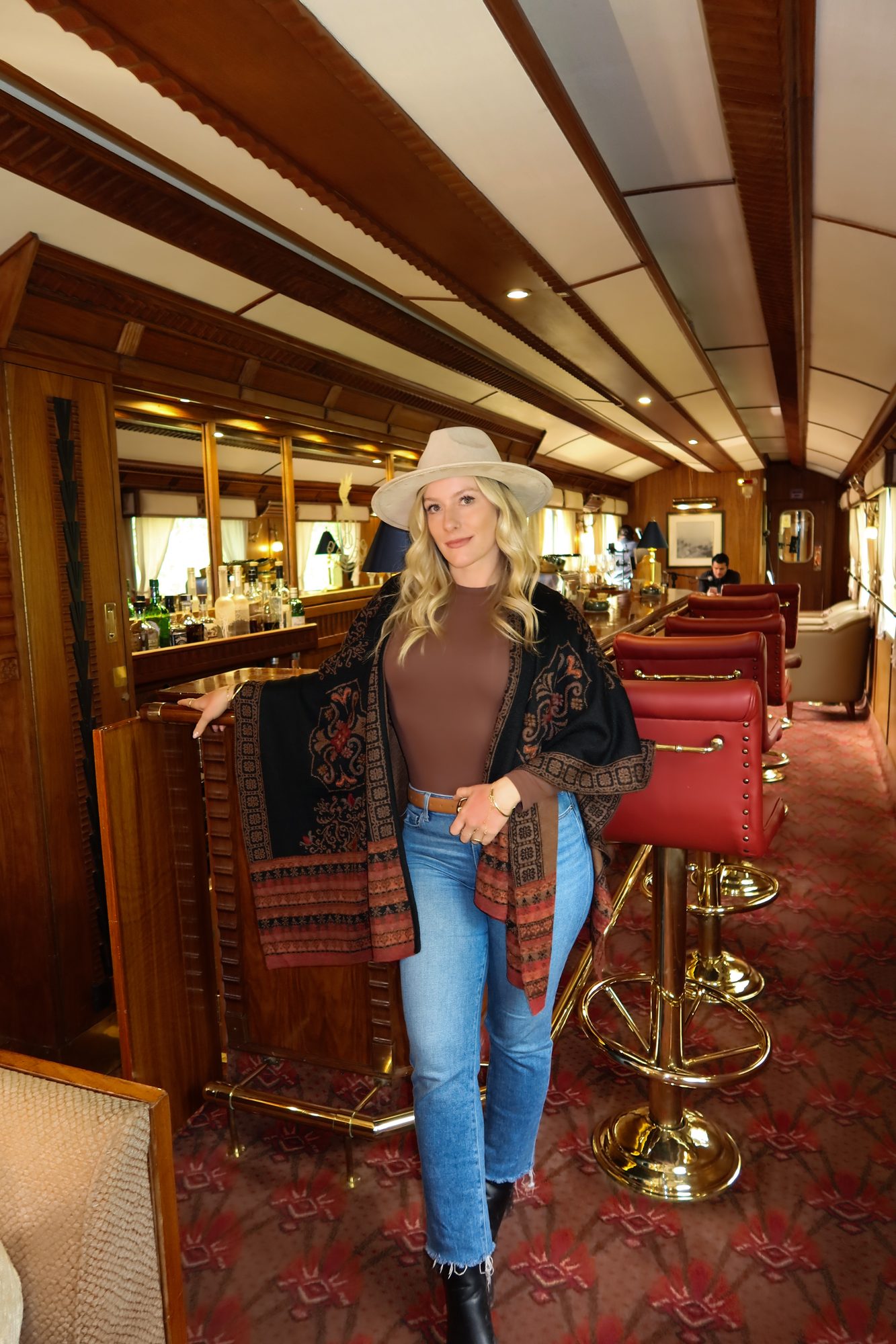 Christina aboard the Belmond Hiram Bingham train in Peru