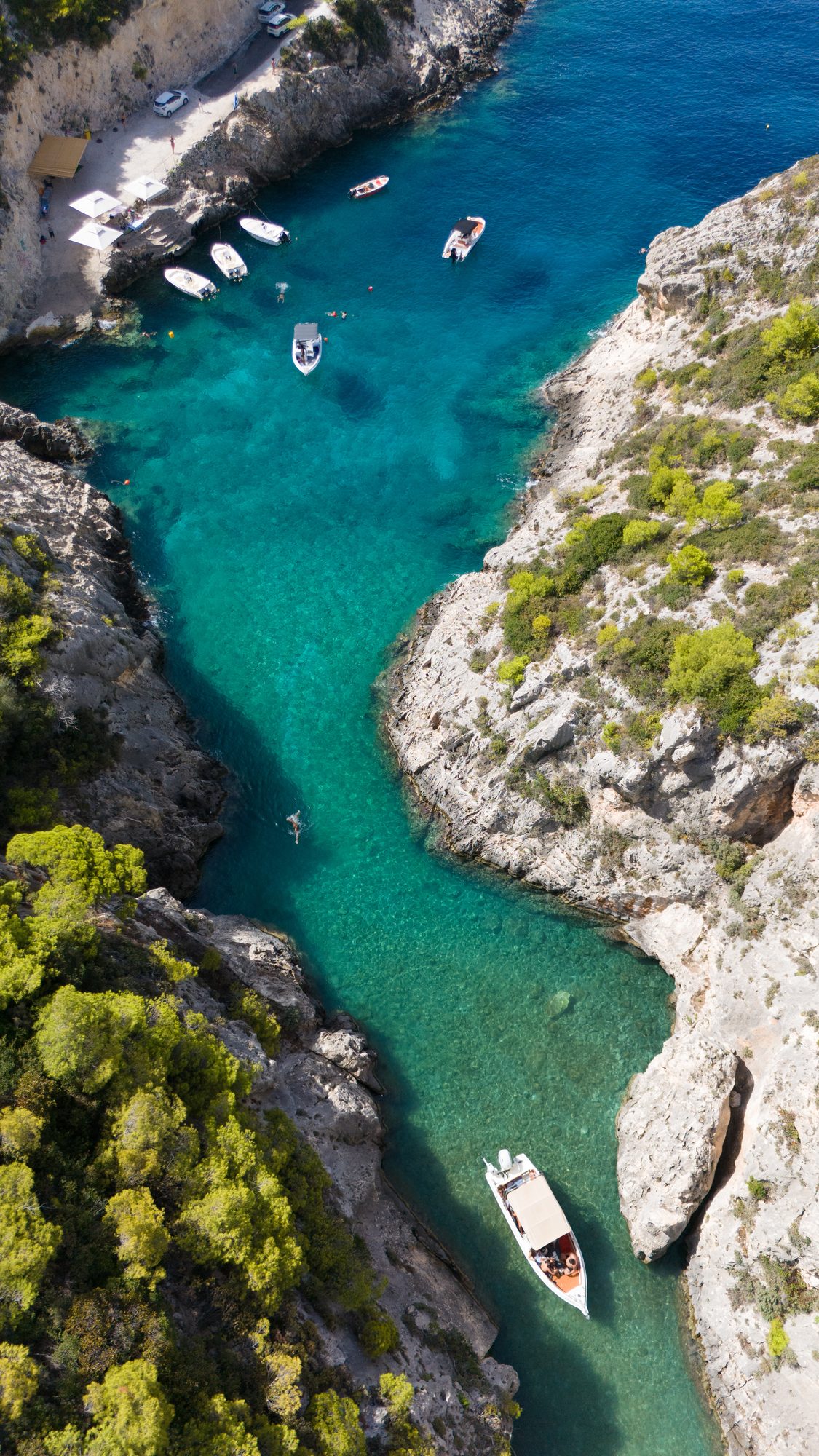 Aerial view of the turquoise coves along the Italian coastline